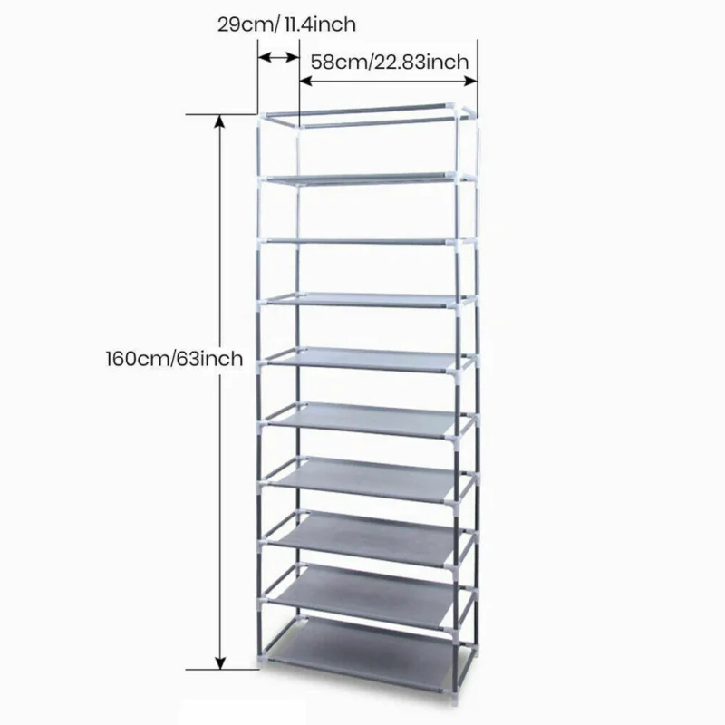 Shoe Rack 10 Layers 9 Shelf Shoes Standing Cabinet Storage Organizer Dustproof - Image 3