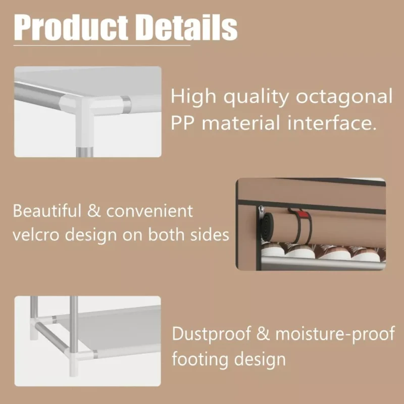 Shoe Rack 10 Layers 9 Shelf Shoes Standing Cabinet Storage Organizer Dustproof - Image 5